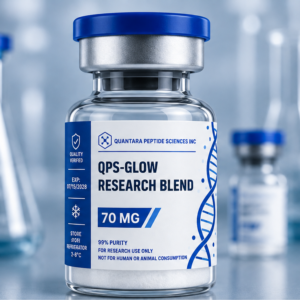 QPS-GLOW Research Blend 70 mg laboratory research vial by Quantara Peptide Sciences